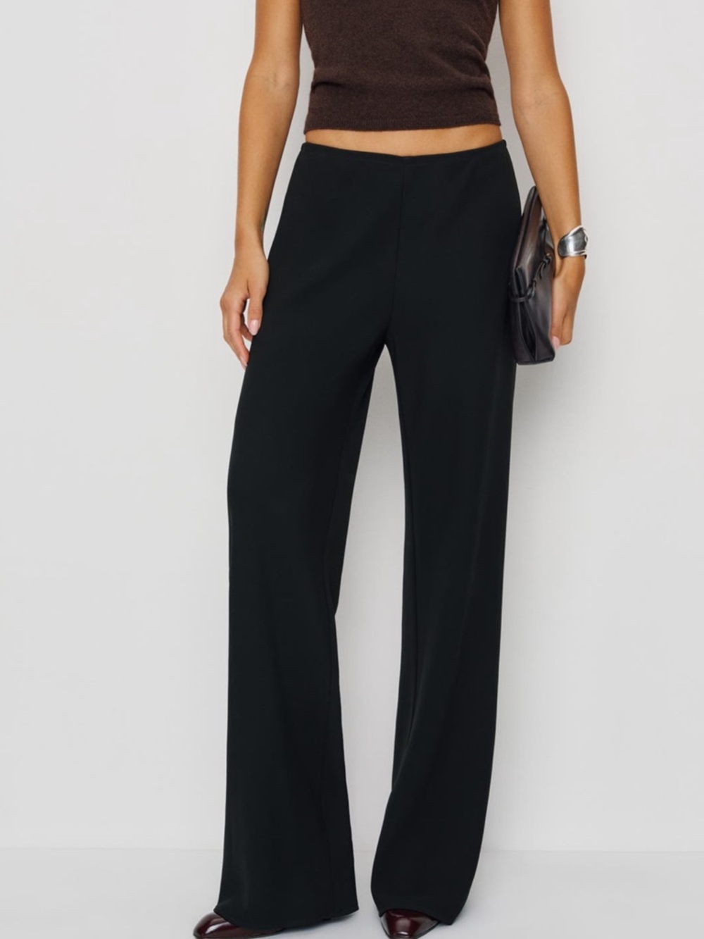 Reformation Gale Mid Rise Bias Black Wide Leg Pants